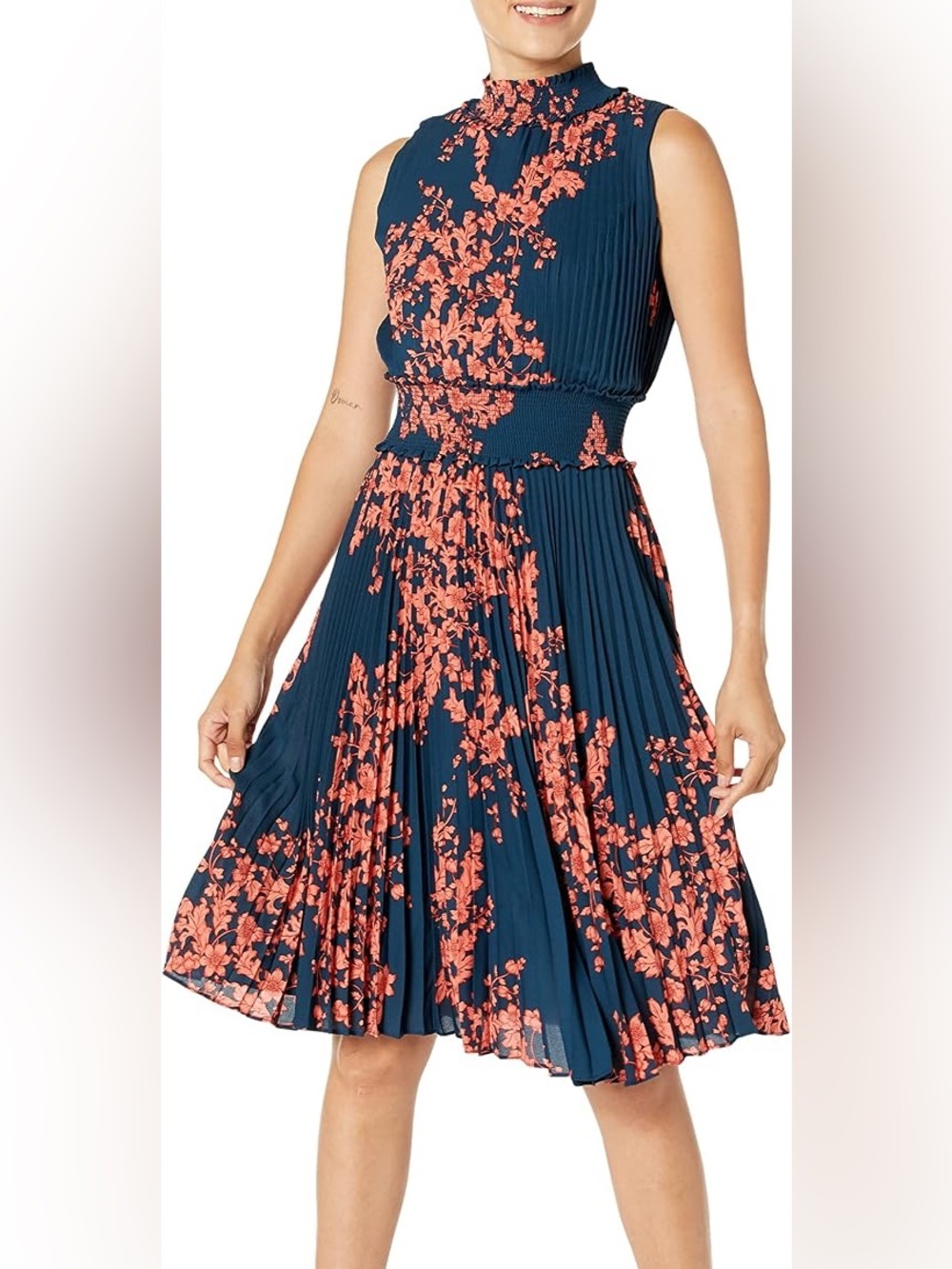 Nanette Lepore Navy Maxi Dress with Coral Floral Print